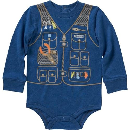 Carhartt Kid's CA6315 Long-Sleeve Fishing Vest Bodysuit - Boys - 6 Months - Limoges Heather