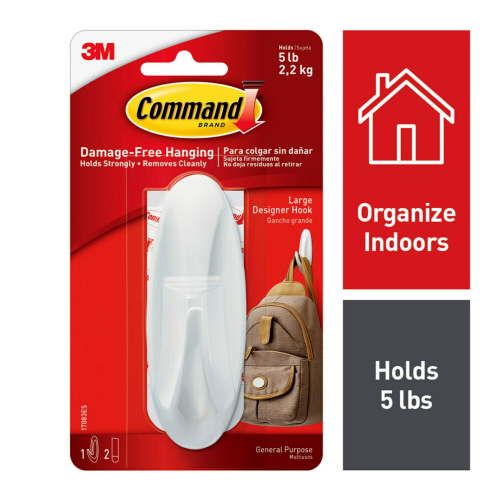 Command Large Designer Hook, White, 1 Wall Hook