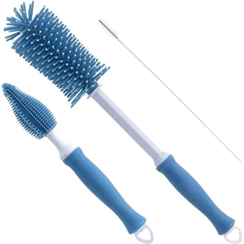 Silicone Cleaning Brush, 12" Long Handle Water Bottle Cleaner for Baby, Sports, Vase, Glassware, and Smaller Diameter Openings