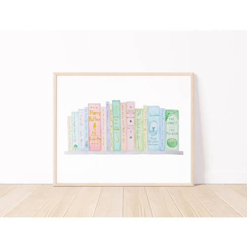 Classic Children's Books Library Shelf Literary Art Print | Kids Room Art Print | Play Room Art Print | Watercolor Book Print