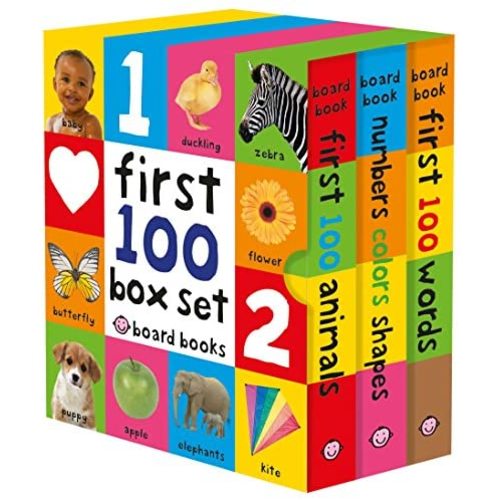First 100 Board Book Box Set (3 books): First 100 Words, Numbers Colors Shapes, and First 100 Animals