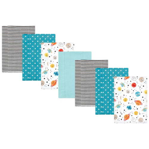Hudson Baby Infant Boy Cotton Flannel Burp Cloths, Happy Planets 7 Pack, One Size