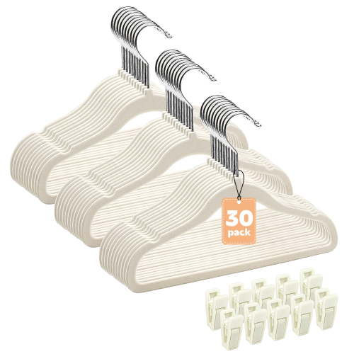 Allhall 30 Pack Velvet Baby Hangers, 11" Ultra-Slim Kids Clothes Hangers with 10 Clips, Non-Slip Felt, Space-Saving Nursery and Infant Closet Organizer