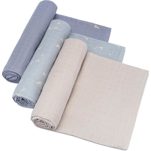 Parker Baby Co. Swaddle Blankets - Pack of 3 of 100% Cotton Muslin Swaddle Blankets for Baby Boys and Girls - Unisex/Gender Neutral - Cloud Set