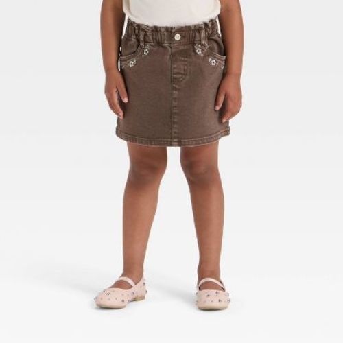 Toddler Girls' Floral Embroidery Denim Skirt - Cat & Jack™ Brown