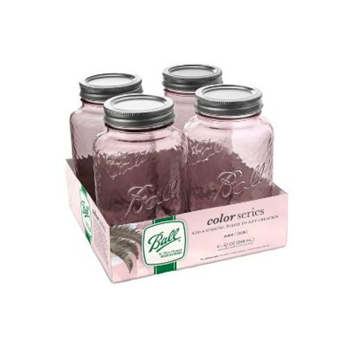 Ball 32oz 4pk Glass Regular Mouth Mason Jar: Pink