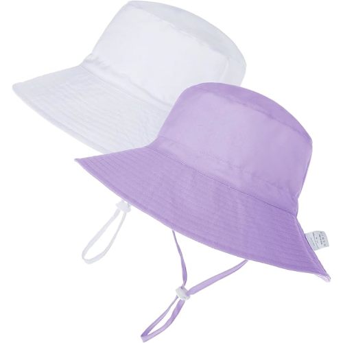 Zando 2Pcs Baby Sun Hat Toddler UPF 50+ Sun Protection Hat Adjustable Toddler Bucket Hats for Kids Summer Beach Hat 0-8T