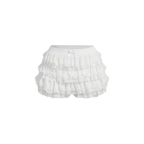 BEAUDRM Women's Ruffle Shorts Y2k Lace Lolita Bloomers Elastic Waist Bottoms Shorts Micro Boyshorts