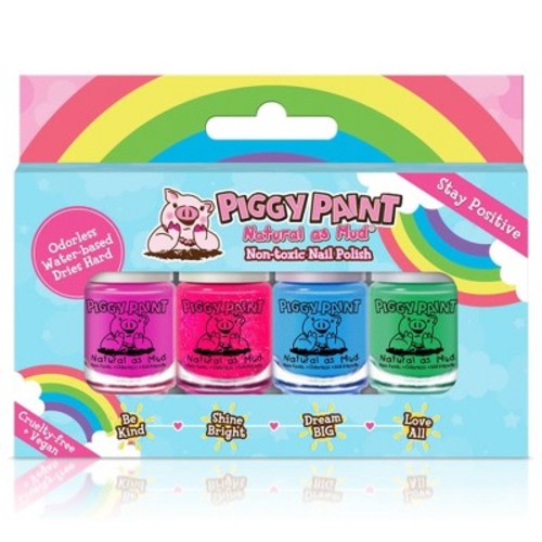 Piggy Paint Non-Toxic Nail Polish Set for Kids' - Stay Positive Rainbow - 0.48 fl oz/4ct: Gloss, Glitter, Vegan, Animal By-Product-Free