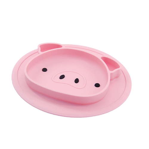 1Pc Cartoon Pig Design Baby Plate Silicone Dinner Plate Baby Tableware Pink