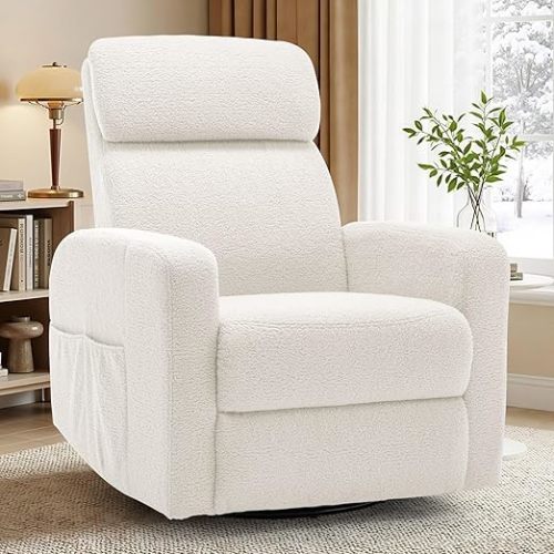 Power Swivel Recliner Chairs for Adults, Electric Glider Rocking Chair Nursery, Glider Recliner Nursery Chair with Classified Side Pocket, Nursery Rocking Chairs with USB and Type-C Ports