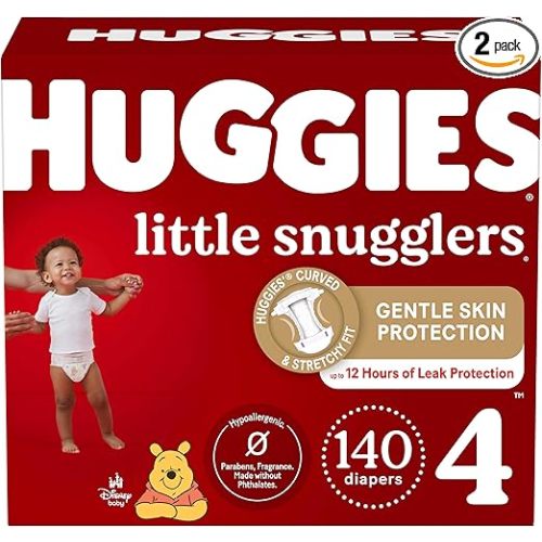 Baby Diapers Size 4 (22-37 lbs), 140ct, Huggies Little Snugglers