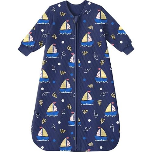 Yoofoss Baby Sleep Sack 0-6 Months 1.0 Tog Long Sleeve Sleep Sack Organic Cotton Wearable Blanket for Newborns 2-Way Zipper Quilted Sleeping Sacks(Small)