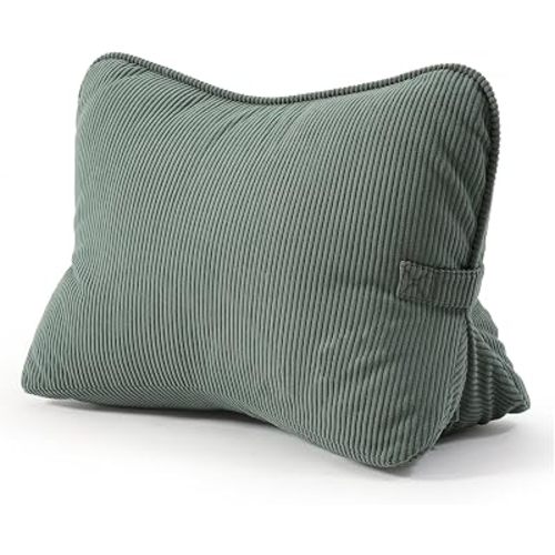 Pat. Pend. Corduroy Lumbar Support Pillow for Sitting and Posture Support, Triangle Cushion for Bed, Sofa or Couch, Reading Back Pillow with Removable Washable Cover, Peacock Blue