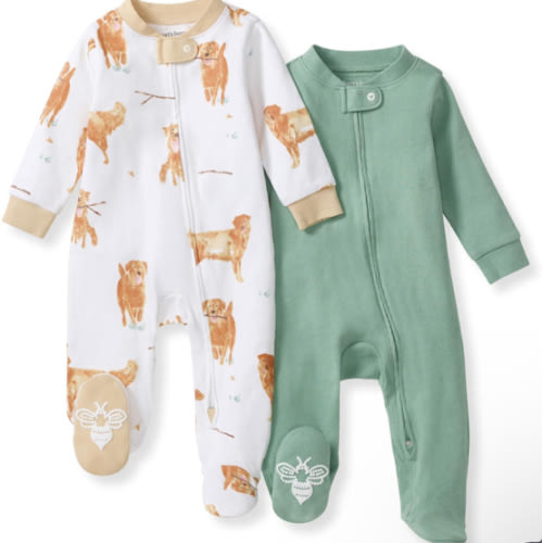 Burt's Bees Baby Boys Sleep and Play PJs, 100% Organic Cotton One-Piece Zip Front Romper Jumpsuit Pajamas