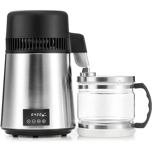 CO-Z 1.1 Gallon Water Distiller, 4L Countertop Distilled Water Machine with Timer Reservation and Glass Pot, 750W 304 Stainless Steel Distilled Water Maker for Home Office Drinking Water Purification