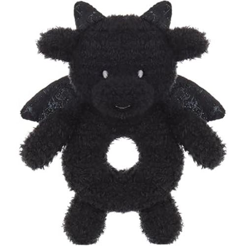 Apricot Lamb Dragon Rattle Soft Baby Rattle for Boys and Girls, Plush Stuffed Animal Rattle Toy Lovey for The Newborn, 0-3 Months, 0-6 Months and Above, 4.8 Inches (Black)