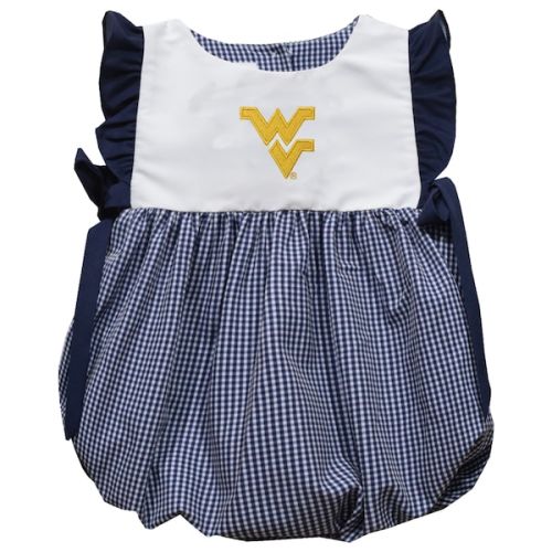 Girls Infant Vive La Fete Navy West Virginia Mountaineers Gingham Puffy Bubble Dress