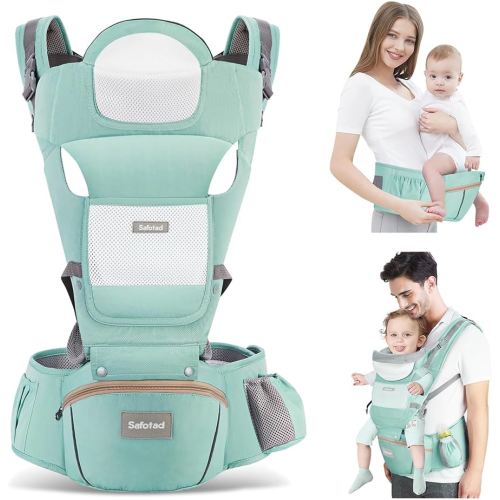 Baby Carrier with Hip Seat, Ergonomic M Position 6in1 Baby Carrier Newborn to Toddler,Head Support and Breathable Mesh Newborn Carrier,Adjustable Baby Holder Carrier for Dad&Mom-Green