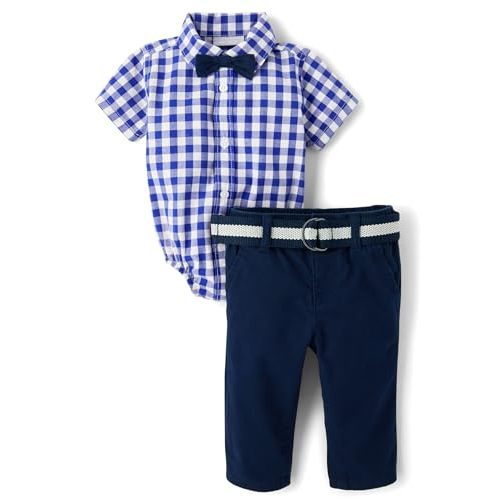 The Children's Place baby-boys And Newborn Short Sleeve Button Down Shirt and Shorts 2 Piece Outfit Set
