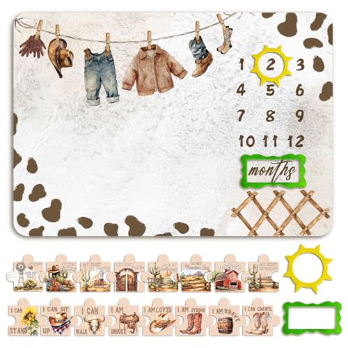 Cowbaby Baby Monthly Milestone Blanket, Newborn Photography Background Decor, Cowbaby Baby Nursery Decor, Perfect Newborn Gift & Keepsake