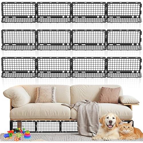 Abiglifty 12Pcs Under Couch Blocker,Under Bed Blocker for Pets,Adjustable Under Furniture Blocker with 30 Ties,Stop Cats & Dogs from Hiding Under Furniture (Black)
