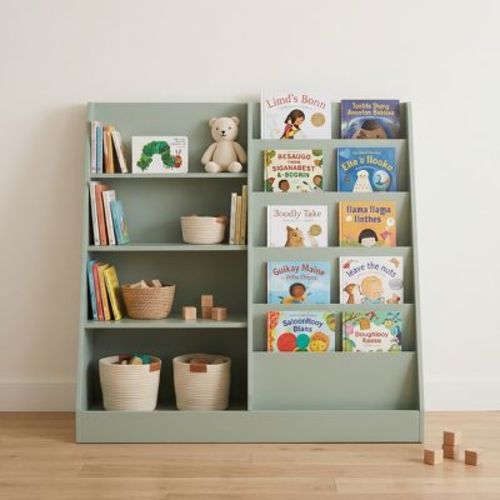 Kids Bookshelf and Toy Storage Organizer 4 Tier Wooden Bookcase Display Shelf for Playroom Bedroom Nursery Living Room