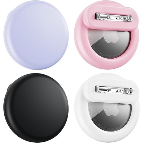 Compatible for Air Tags-4 Pack Apple Kids Hidden, Airtag Holder for Kid, AirTag Hidden Kids Holder with Invisible Pin, Anti Lost, for Children, Elderly, Luggage, Clothing (Black White Pink Purple)