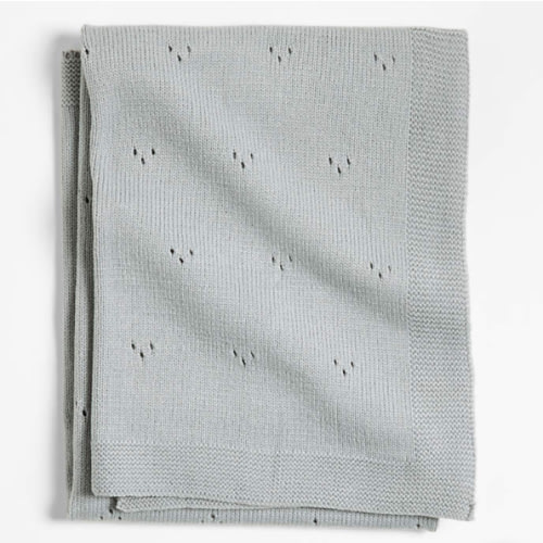 Pointelle Knit Mist Blue Baby Stroller Blanket