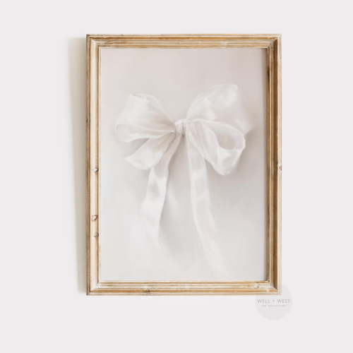 Modroom White Bow Poster, Pastel Pink, Coquette Aesthetic Decor, Girly Room Art, French Hair Bow, Nursery Spring Poster, P117, Modern Decor, 16x24 UNFRAMED