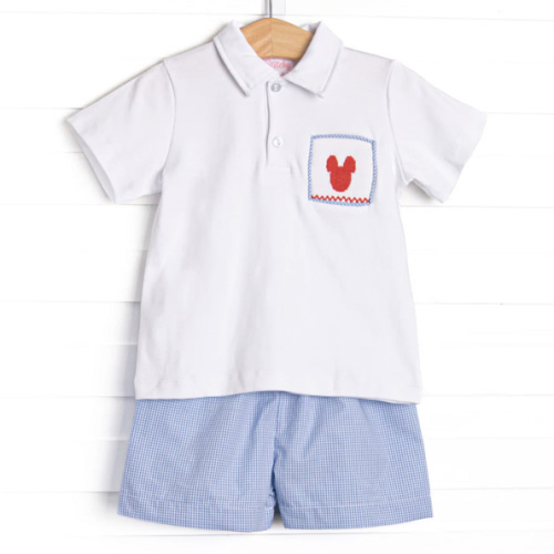 Gingham Mouse Magic Smocked Short Set, Blue – Stitchy Fish