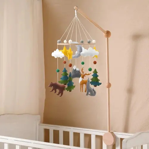 Woodland Mobile for Crib - A Woodland Crib Mobile with Stars Trees Clouds and Animals for a Forest or Hunting Theme