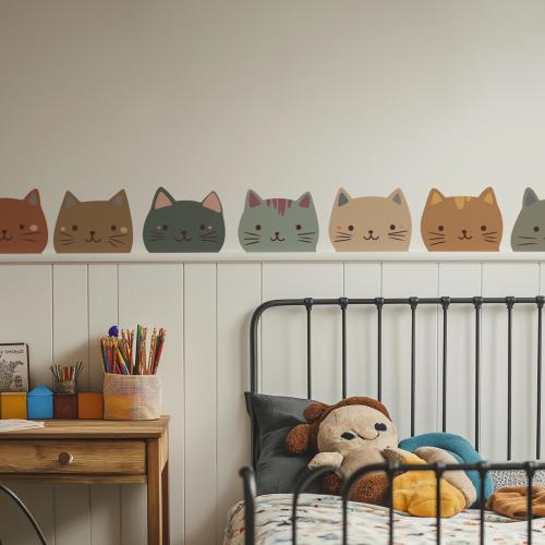 Cat Wall Border Decal for Nursery - Removable Vinyl Strip - Cute Kitty Wall Sticker for Kids Room or Playroom Decor Doorway Trim 2016