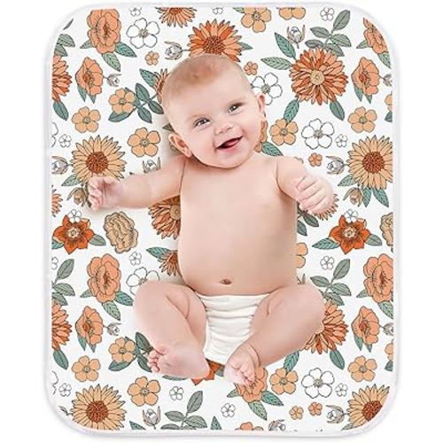 Diaper Changing Pads for Baby, Flower Change Mat, 3Layers Waterproof Change Pad Foldable Absorbent Mats for Women, Reusable Incontinence Underpads for Patient 24''x30''