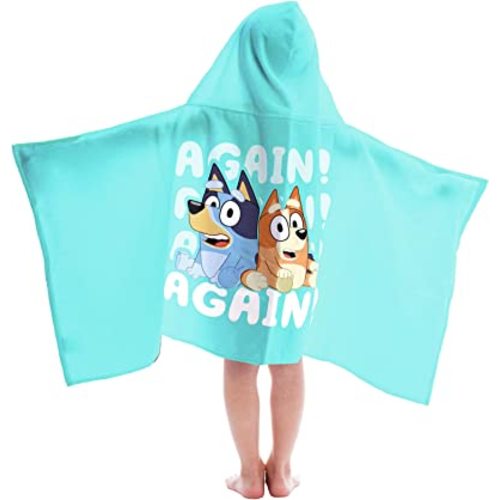 Jay Franco Bluey & Bingo Bath/Pool/Beach Hooded Towel - Super Soft & Absorbent Cotton Towel, Measures 22 x 51 Inches (Official Bluey Product)