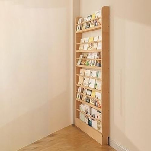 LITFAD Modern Vertical Bookcase with Shelves Solid Wood Home Bookshelf Living Room Storage Shelves - Natural 39" L x 4" W x 70" H