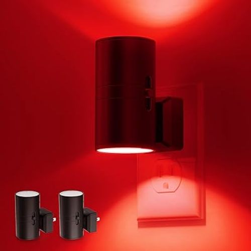 L LOHAS LED Red Night Light, Night Lights Plug into Wall, LED Night Lights with Light Sensor, Sleep Aid Red, Dimmable Night Light for Christmas, Holiday Decor, Hallway, Bedroom, 2 Pack