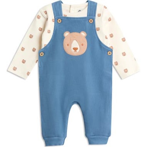 Long Sleeve Bodysuit & Bear Appliqué Waffle Knit Overalls Set, 3-6M