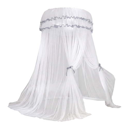 Mosquito Canopy for Bed, Princess Bed Canopy 2-Layer Lace Dome from Ceiling, Queen Size Canopy Bed Curtains Dome Mosquito Netting Bed Tent for Bedroom Insect Protection （White）