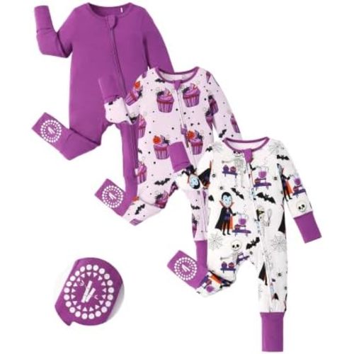 PATPAT Baby Boys Girls Bamboo Viscose Footies 3-Pack, NB-2T