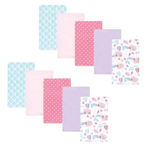 Hudson Baby Unisex Baby Cotton Flannel Burp Cloths, Mermaid, One Size