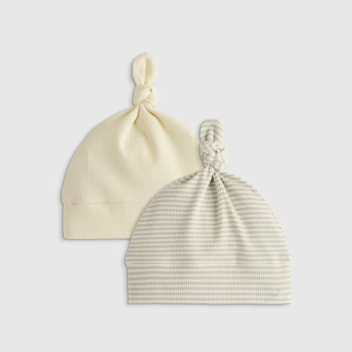 The Softest Rib Hat (2-Pack) in Ivory/Grey Stripe