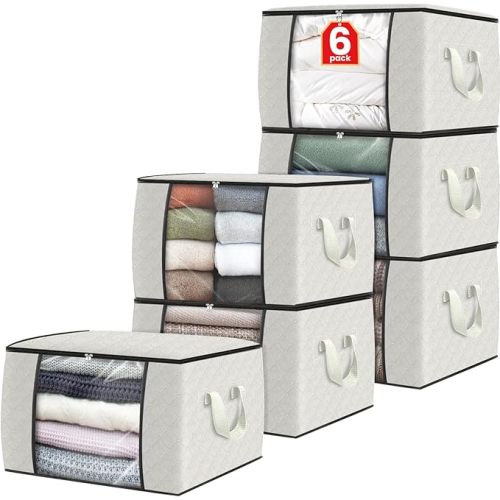 Fab totes Storage Bags,Clothes Blanket Storage Bins Foldable Closet Organizers with Reinforced Handle for Home Dorm Storage and Organization,Fabric Bags for Organizing Bed Sheets,Clothing,Comforters