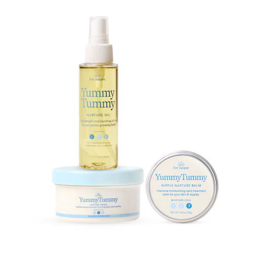 Yummy Tummy Full Ritual 3-Piece Pregnancy Postpartum Skincare Set Body Oil, Cream and Nipple Balm for Hydrated, Sensitive Skin