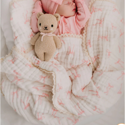 Gauze Lace Blanket | Pink Bows – Little and Fern