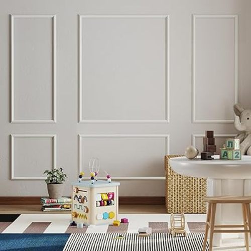 JBER Peel and Stick Wall Molding Kit of 6 pcs, Pre-Cut Wall Molding Ready-to-Assemble Wainscoting Panels, 3D Wall Trim Molding for Interior Wall Décor Living Room Bedroom Accent Wall, 3 Top 3 Bottom