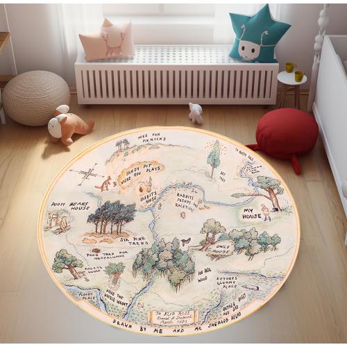 Round Pooh Map Rug, Nursery Kids Room Decor