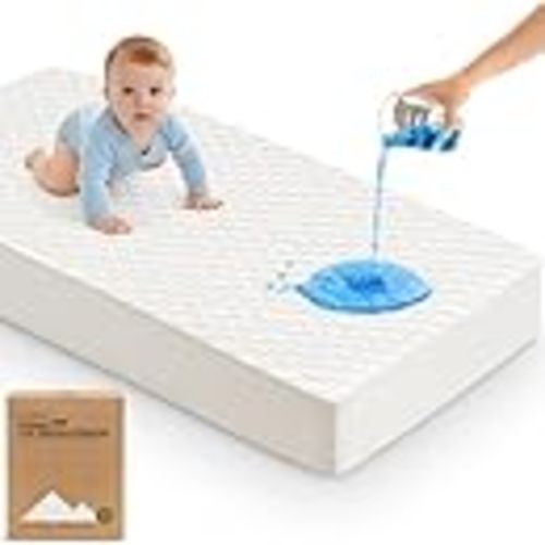 1pk Waterproof Crib Mattress Protector Cover Fitted 52x28 (Soft White/Mavy) | Soft Quilted Cotton Crib Mattress Pad Cover, Quiet Waterproof Crib Sheets, Machine Washable, Easy Fit, Durable Baby Sheets