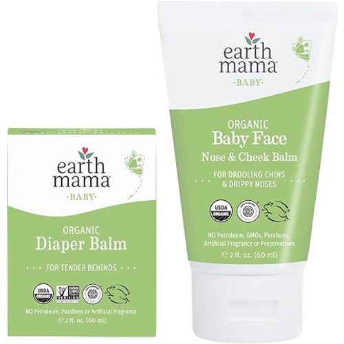 Earth Mama Top to Bottom Skin Care Bundle | Organic Diaper Balm + Baby Face Nose & Cheek Balm