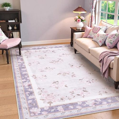 LIVEBOX Machine Washable Area Rugs 5x7 Lavender Rug Girls Bedroom, Soft Ultra-Thin Nursery Girl for Living Room, Purple Rugs for Girls Room, Lilac Rug for Nursery Room